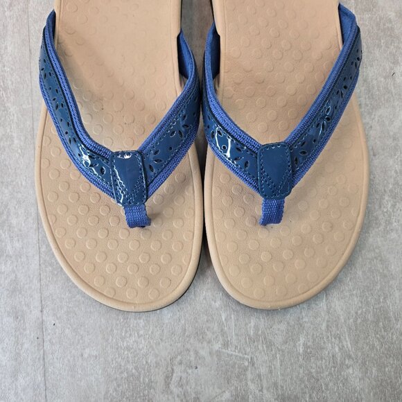 Vionic Casandra Thong Sandals Sz 10 Blue Leather Open Toe Arch Support Flip Flop - Picture 9 of 11